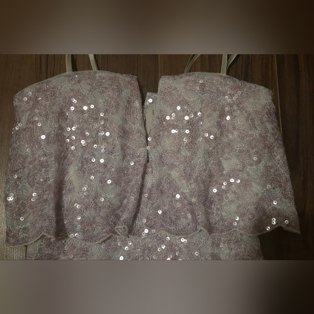 BCBGMAXAZRIA “Kate” Strapless Lace Sequin Dress — Lilac Mauve (Size 0) - Picture 3 of 9